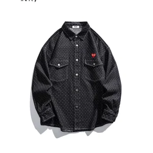 PLAY HEITY Official Shirt for Men and Women Trendy Denim Jacquard Comfortable Unisex Simple Couple Long Sleeve Shirt – Image 4