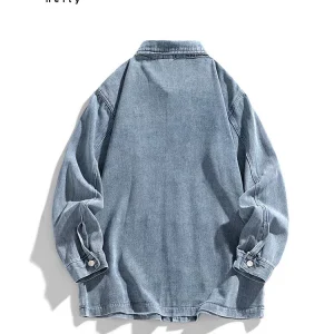 PLAY HEITY Official Shirt Men's Spring Fall Denim Shirt Distressed Wash Craft Denim Long Sleeve Jacket – Image 4