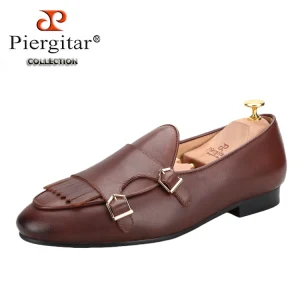 Italy, OEM reddish-brown cowhide, metal buckle, monk shoes, tassels, lazy loafers, men