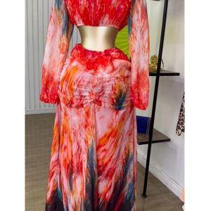 Hollow out waist exposed printed dress – Image 4