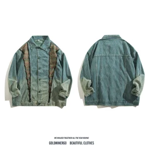 Trendy retro ethnic denim jackets, men's and women's design sense stitching, handsome couples, oversize lapel jackets – Image 3