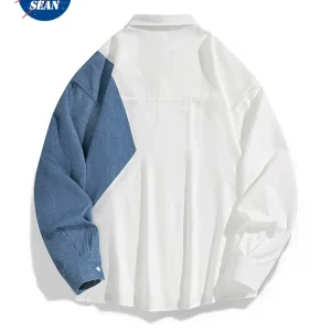 NASA co-branded denim stitched long-sleeved shirt men's spring and autumn fashion brand design sense loose casual shirt jacket – Image 3
