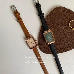 NONOAN small green watch Korean version of simple temperament white retro small square plate watch female student ins wind quartz watch – Image 3