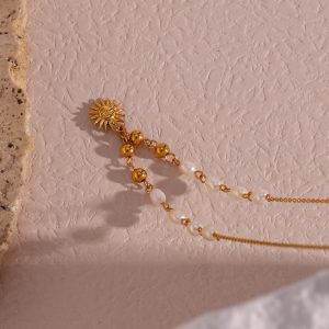 European and American ins fashion simple personality pendant jewelry freshwater pearl gold bead chain sun pendant necklace – Image 3