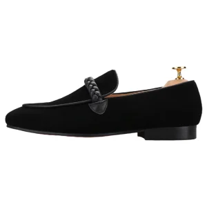Exported overseas men's black suede loafers handmade custom leather twist braid horizontal strap fashion single shoes men