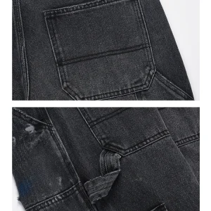 CWHAT high street splash ink graffiti ripped patch retro trendy brand distressed loose straight lumber pants jeans men – Image 6