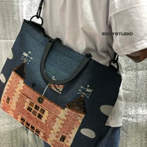 EddyStudio original design 2025 new yarn-dyed jacquard good texture ethnic style wooden handle crossbody bag – Image 4