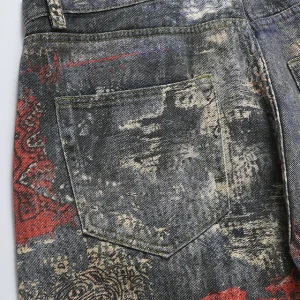 CWHAT High Street American 3D Printing Digital Printing Cashew Flower Trendy Brand Casual Loose BORO Straight Jeans – Image 7