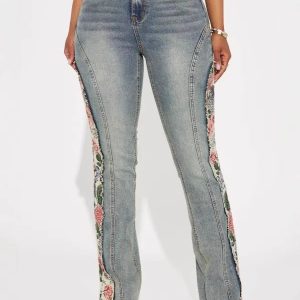 TZ9034 spliced floral denim bell bottoms European and American Amazon cross-border new products – Image 3
