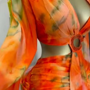 Hollow out waist exposed printed dress – Image 3