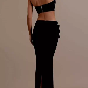 Light luxury, high-end sense shiny rhinestone boat neck, European and American sexy backless bandage tight dress, temperament long skirt – Image 3