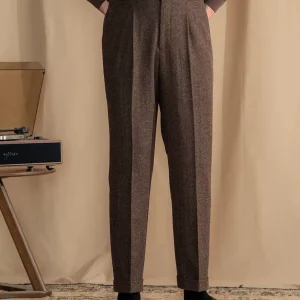 Mr. Lusan vintage wool herringbone Gorgo slacks, British bloody gangster warm high-waisted straight pants – Image 5