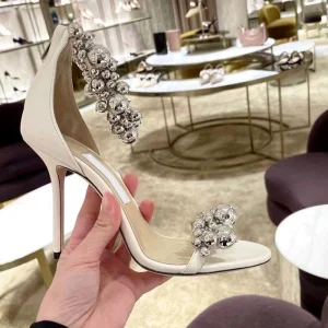 New Jin Chen star with the same paragraph pearl high-heel sandals with open toe sexy back zipper ladies stiletto shoes – Image 3
