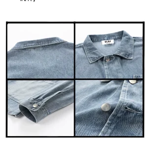 PLAY HEITY Official Shirt Men's Spring Fall Denim Shirt Distressed Wash Craft Denim Long Sleeve Jacket – Image 3