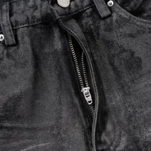 CWHAT American High Street RO Style Retro Wash, Distressed Glitter Coated Rubber, Micro Flare Jeans, Men's Wix Pants – Image 6