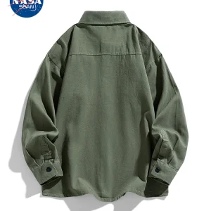 NASA co-branded American retro black cargo shirt, men's trendy brand washed cotton loose and versatile shirt jacket – Image 4