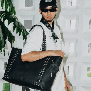OD DARKNESS 2024 autumn metal eyelet rivet PU leather large-capacity commuter shoulder bag tote bag – Image 3
