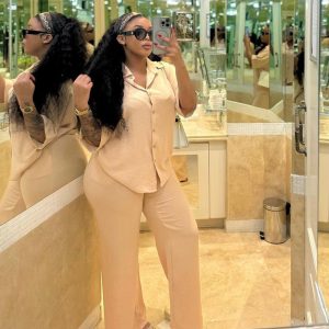 Cross Border African Amazon Fashion Casual Loose Short Sleeve Shirt Cardigan Long Pants Suit Women's Two-Piece Women – Image 3