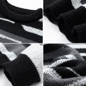 HM Striped Crew Neck Sweater Pullover Sweater for Men and Women Couple Japanese Retro Casual Slouchy Sweater – Image 4