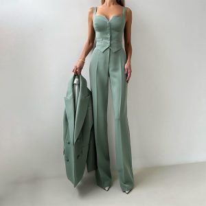 In the spring of 2025, European and American cross-border foreign trade women's buttondown vest base cardigan jacket straight through the suit three-piece set – Image 3