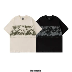 Blackradio's original designer brand is a short-sleeved American loose fit couple shirt with a coconut palm print – Image 4