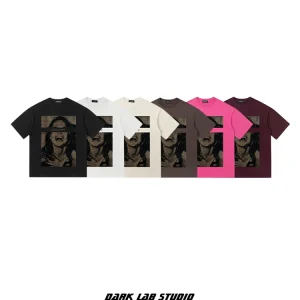Blackradio's original designer brand, European and American character prints, short sleeves, men's and women's retro high street couple t-shirts – Image 5
