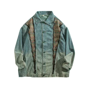 Trendy retro ethnic denim jackets, men's and women's design sense stitching, handsome couples, oversize lapel jackets – Image 5