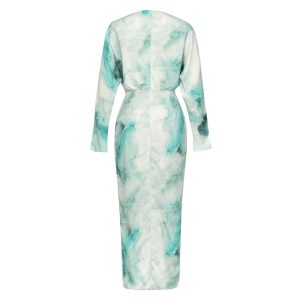 Dress2024 European and American New Simple Retro V-Neck Long Sleeve Side Slit Irregular Dyeed Dress Dress – Image 3
