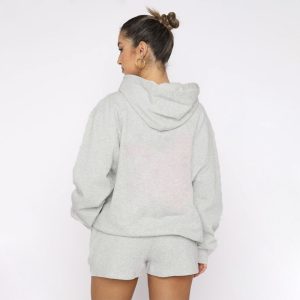 European and American Solid Color Pullover Hooded Long Sleeve Sweatshirt Women's Fashion Casual Shorts Set – Image 5