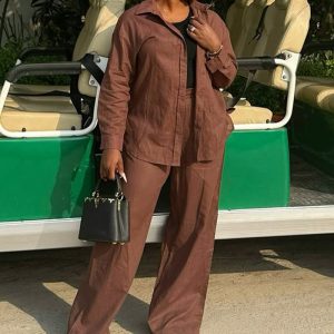 Women's cross-border foreign trade two-piece set women's fashion casual amazon africa long sleeve shirt trouser suit women's autumn – Image 3
