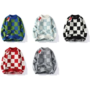 Fashion item treasure wear out of the high-quality plaid crew neck knit sweater men – Image 4