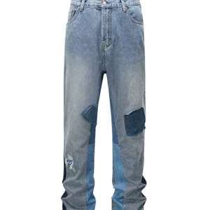 CWHAT High Street Gallery Style Deft Splicing Patch Ripped Trendy Brand Distressed Loose Slightly Flared Jeans Men – Image 4