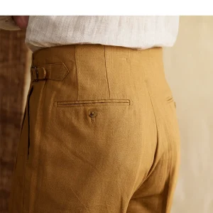 Mr. Lusan summer gentleman Hollywood high-waisted straight pants cotton + 50% hemp breathable adjustment buckle casual pants men – Image 6