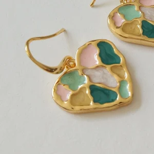 Dream life, colorful personality, fashionable and artistic, women's peach heart-shaped earrings, temperament, drop glaze, Morandi color matching earrings – Image 3