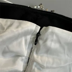 European and American temperament, one-shoulder dress, black and white color-blocked diamonds, flowers, elegant slim fit, stretch banquet bandage dress – Image 8