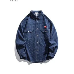 PLAY HEITY Official Shirt for Men and Women Trendy Denim Jacquard Comfortable Unisex Simple Couple Long Sleeve Shirt