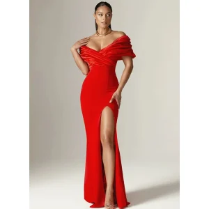 New Product: Red One Shoulder Temperament, Elegant Long Skirt, Casual Women's Dress, Toast Party, Goddess Fan Dress – Image 5