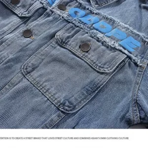 Monogram print denim jacket men's spring and autumn fashion brand loose and versatile casual design sense niche couple cargo jacket – Image 6