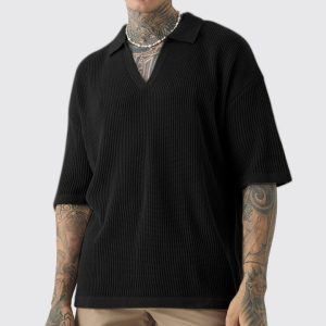 2025 Europe and the United States cross-border spring and summer new men's short sleeve top casual lapel small V-neck fashion foreign trade shirt men – Image 4