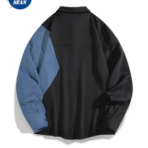 NASA co-branded denim stitched long-sleeved shirt men's spring and autumn fashion brand design sense loose casual shirt jacket – Image 4
