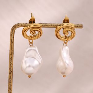 European and American ins fashionable, simple and light luxury stud earrings, women's made baroque pearl whirlwind earrings – Image 5
