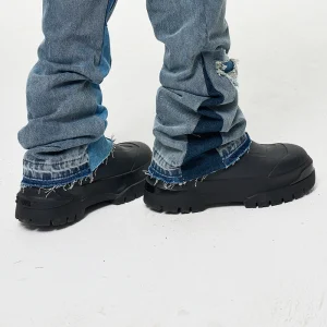 CWHAT High Street Gallery Style Deft Splicing Patch Ripped Trendy Brand Distressed Loose Slightly Flared Jeans Men – Image 6