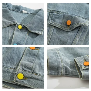 Spring and autumn ins contrasting button denim jacket, men's fashion brand loose casual handsome wash oversize jacket – Image 4