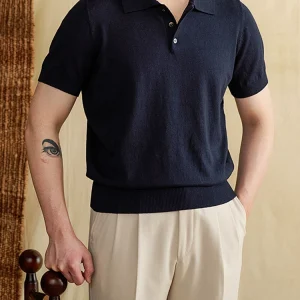 Mr. Lusan summer commuting short-sleeved polo shirt ramie + cotton breathable short gentleman versatile lapel T-shirt tide man – Image 3