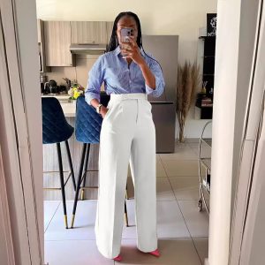 European and American Women's High Waist Straight Leg Casual Pants Spring – Image 4