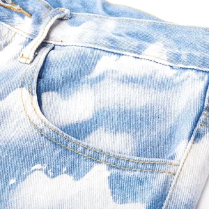 Street VIBE wind sky clouds make old tide brand washed small straight trendy men's casual jeans – Image 3