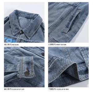 Monogram print denim jacket men's spring and autumn fashion brand loose and versatile casual design sense niche couple cargo jacket – Image 4