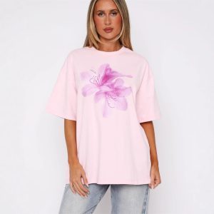 European and American new cross-border foreign trade fashion, simple trend print, short sleeve round neck top, loose casual T-shirt, women's clothing – Image 5
