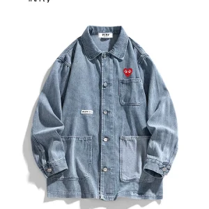 PLAY HEITY Official Shirt Men's Spring Fall Denim Shirt Distressed Wash Craft Denim Long Sleeve Jacket – Image 5