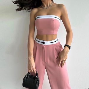 European and American foreign trade women's new hot girls wear sports vests, bandeau contrasting high-waisted wide-leg trousers, casual suits – Image 4